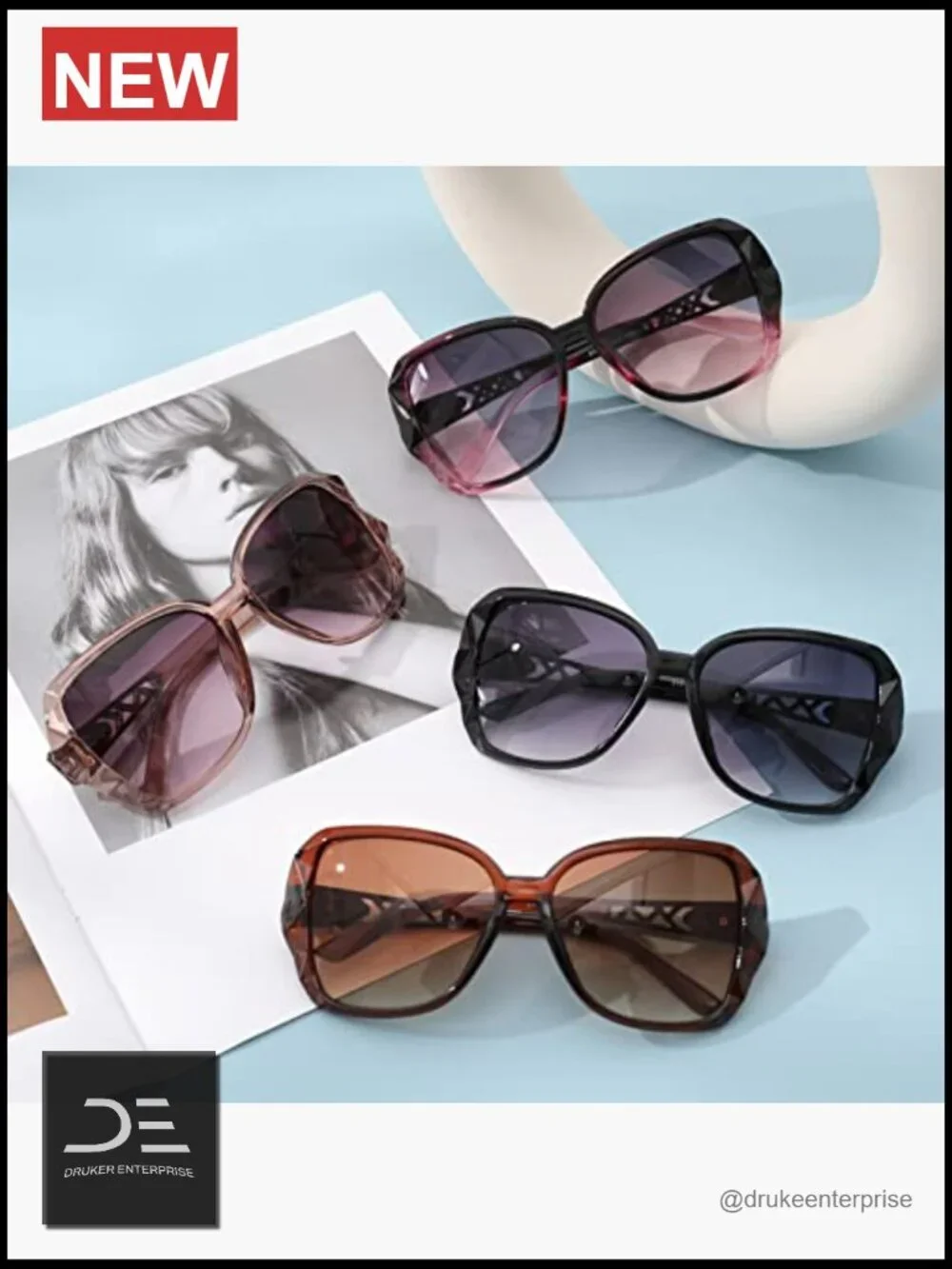 4 Oversized Classic Sunglasses UV400 Protection Gradient Lens Round Frame